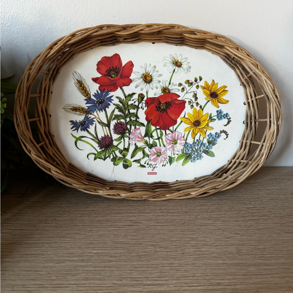 Floral Wicker Basket Tray